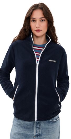 Sporty & Rich Sporty & Rich Serif Logo Zipped Polar Fleece Dark Navy/White