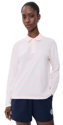 Sporty & Rich Sporty & Rich Signature Logo Easy Polo Clear Pink/Mist/White White