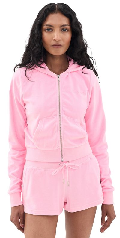 Sporty & Rich Sporty & Rich Signature Logo Krystal Zip Hoodie Laffy Crystal