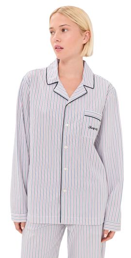 Sporty & Rich Sporty & Rich Signature Logo Pajama Shirt Blue White Red Striped