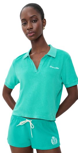 Sporty & Rich Sporty & Rich Signature Logo Terry Polo Amalfi Green White