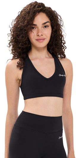 Sporty & Rich Sporty & Rich Signature Logo V Neck Sports Bra Black White
