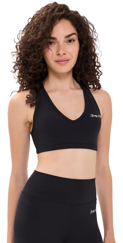 Sporty & Rich Sporty & Rich Signature Logo V Neck Sports Bra Black White