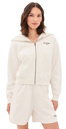 Sporty & Rich Sporty & Rich SR Sport Embroidered Zip Hoodie Ecru Cioco
