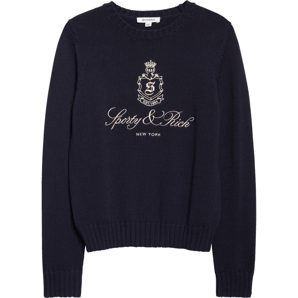Sporty & Rich Sporty & Rich Vendome Embroidered Crop Cotton Sweater
