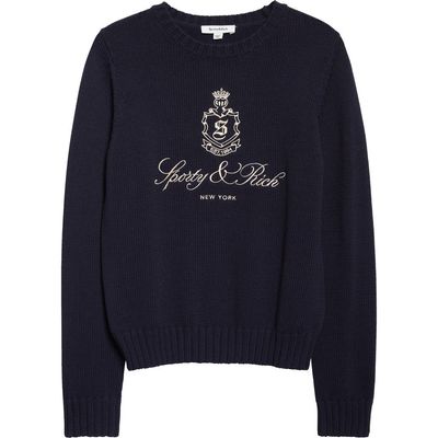 Sporty & Rich Sporty & Rich Vendome Embroidered Crop Cotton Sweater