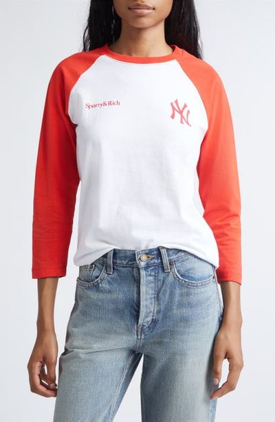 Sporty & Rich Sporty & Rich x Yankees Serif Cotton Baseball T-Shirt
