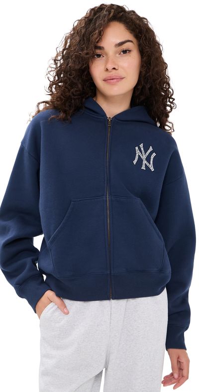 Sporty & Rich Sporty & Rich Yankees Krystal Zip Hoodie Dark Navy/White