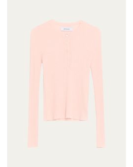 SPRWMN Ribbed-Knit Cashmere Henley Top