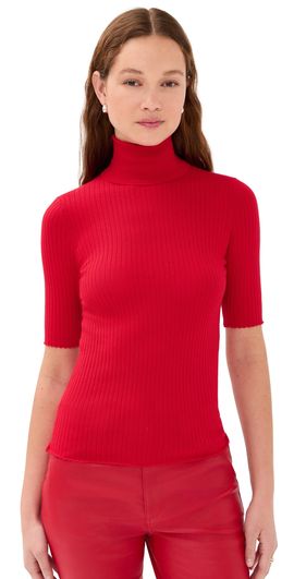 SPRWMN SPRWMN Short Sleeve Turtleneck Top Red