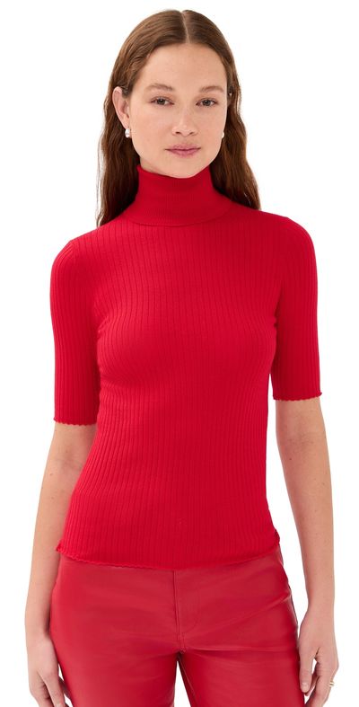 SPRWMN SPRWMN Short Sleeve Turtleneck Top Red