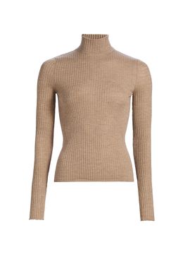 SPRWMN Women's Rib-Knit Turtleneck Cashmere Sweater