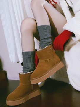SPUR Cowhide Leather Sheepskin Winter Boots (UA9089)