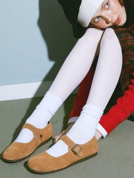 SPUR Cowhide Suede Vintage Round Toe Mary Jane Flat Shoes