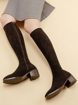 SPUR Spandex Suede Knee Boots - Black
