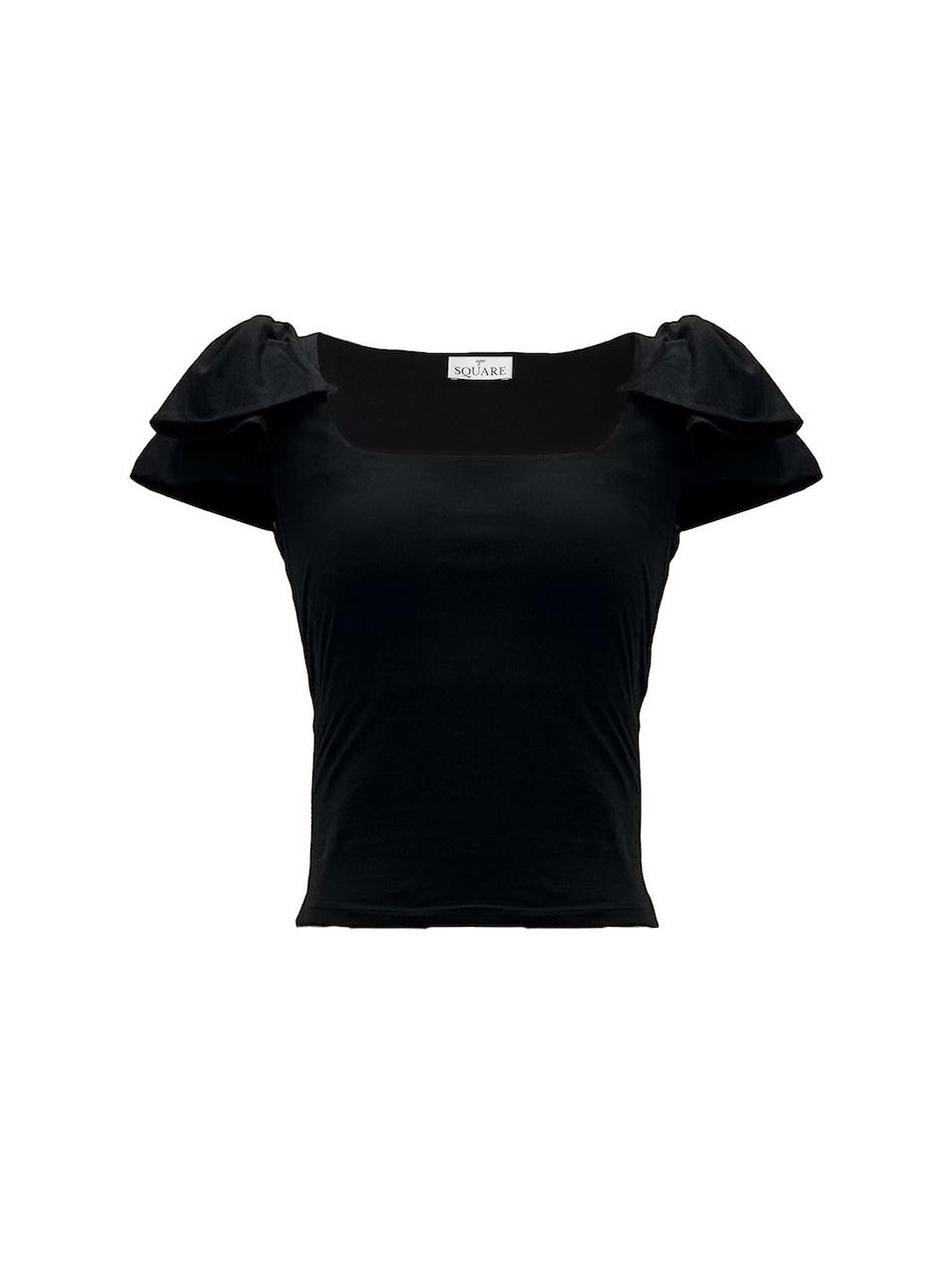 squSQUARE Audrey Ribbon Squareneck Short Sleeve Must T-Shirt [Black]