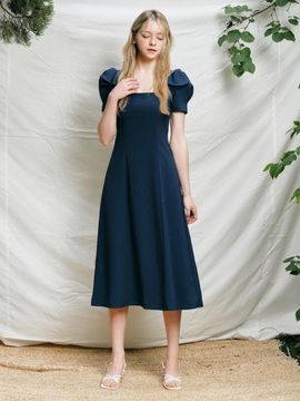squSQUARE Lise Ribbon Puff Squareneck Dress [Mute Green]