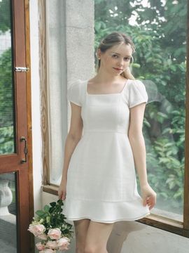 squSQUARE Lola Tweed Cap Sleeve Pearl Dress [WHITE]