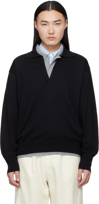 ssstein ssstein Black Organic Cotton Knit Skipper LS Polo
