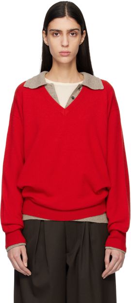 ssstein ssstein Red Pure Cashmere Knit V Neck LS Sweater