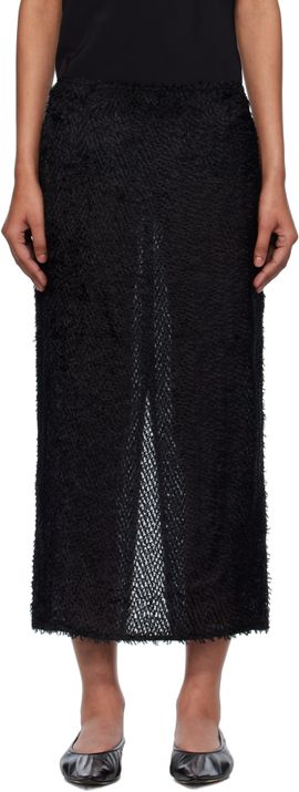 St. Agni St. Agni Black Feathered Silk Midi Skirt