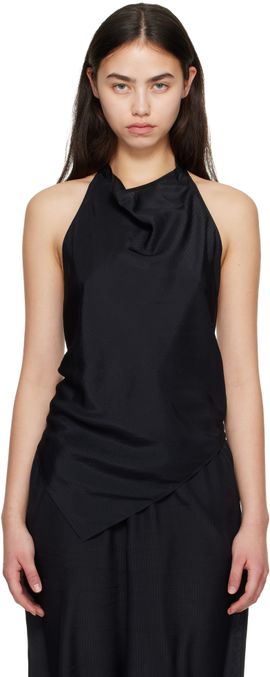 St. Agni St. Agni Black Silk Grid Halter Top