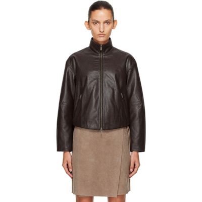 St. Agni St. Agni Brown Cocoon Zip Leather Jacket