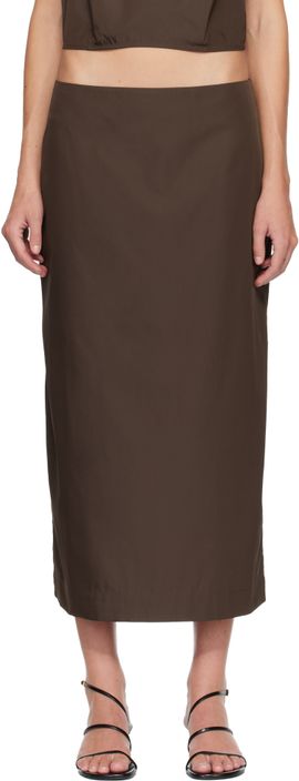 St. Agni St. Agni Brown Paper Taffeta Column Midi Skirt