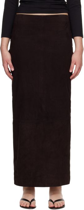 St. Agni St. Agni Brown Suede Column Midi Skirt