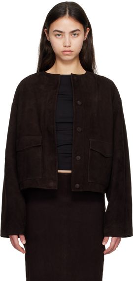 St. Agni St. Agni Brown Suede Utility Cocoon Bomber Jacket