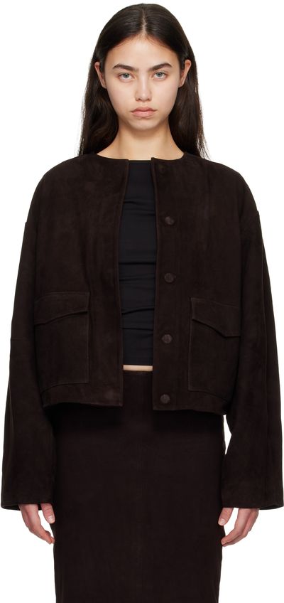 St. Agni St. Agni Brown Suede Utility Cocoon Bomber Jacket