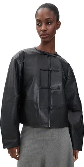 St. Agni St. Agni Button Detail Cocoon Leather Jacket Black
