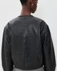 St. Agni St. Agni Button Detail Cocoon Leather Jacket Black - 3