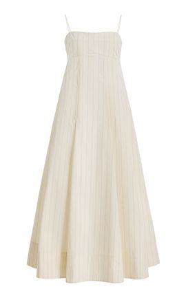 St. Agni St. Agni Everyday Pleated Striped CottonBlend Midi Dress