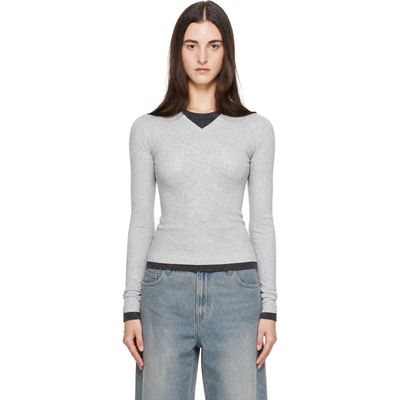 St. Agni St. Agni Gray Organic Cotton V Neck Long Sleeve T-shirt