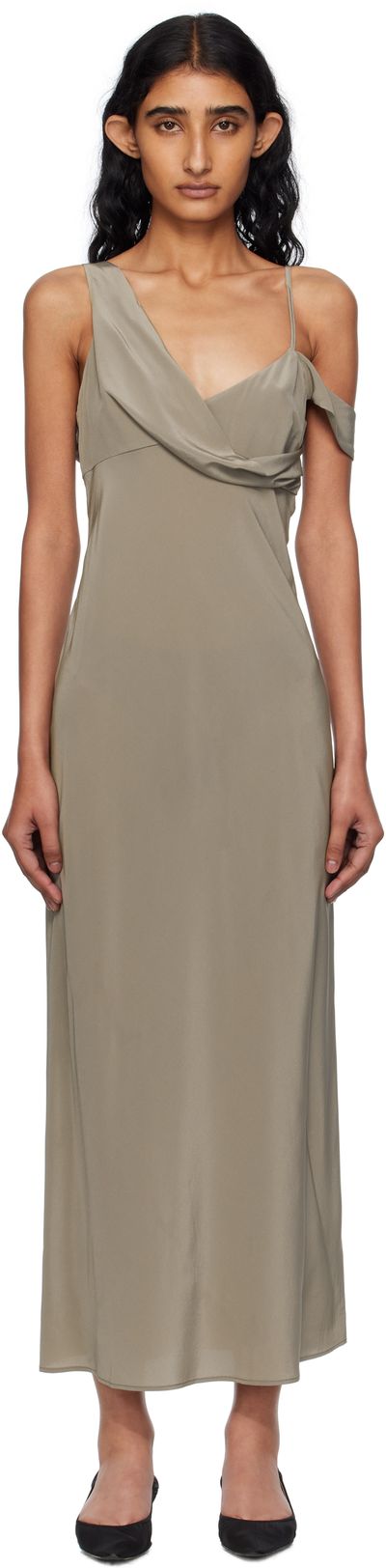 St. Agni St. Agni Gray Silk Drape Midi Dress