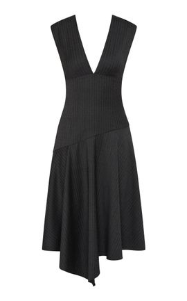 St. Agni St. Agni Herringbone WoolBlend Asymmetric Midi Dress