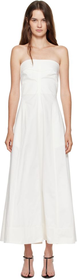 St. Agni St. Agni Off-White Sculpted Cotton Strapless Midi Dress
