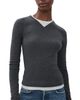 St. Agni St. Agni Organic Cotton V Neck Long Sleeve Top Charcoal Melange - 1