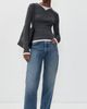 St. Agni St. Agni Organic Cotton V Neck Long Sleeve Top Charcoal Melange - 5