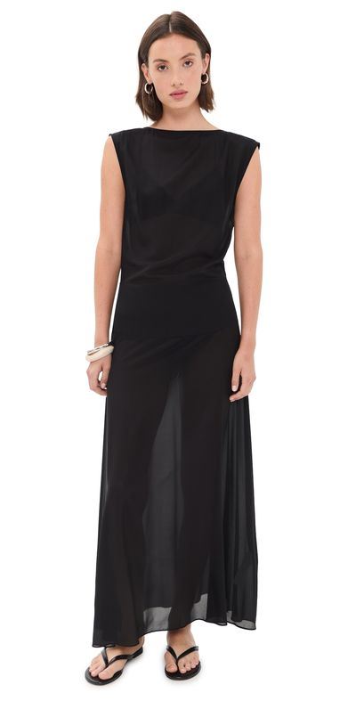 St. Agni St. Agni Stretch Silk Bateau Dress Black