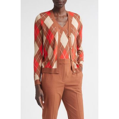 ST. JOHN ST. JOHN Argyle Plaid Wool Blend Cardigan