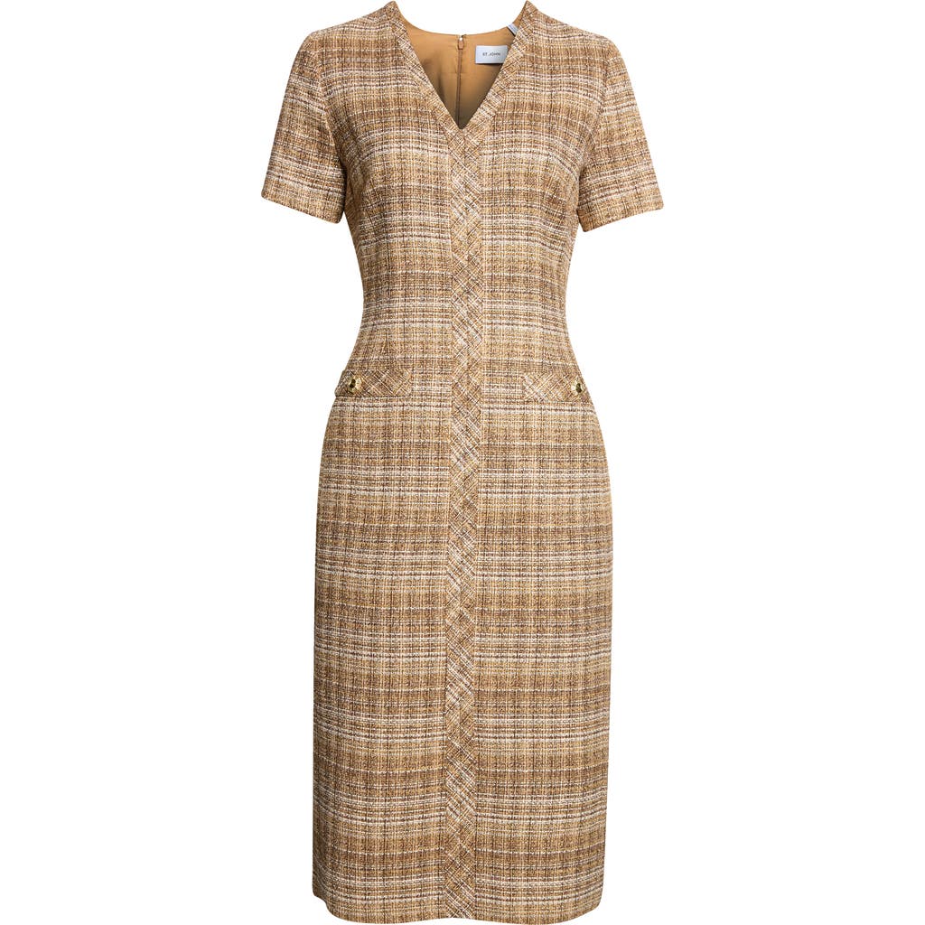 ST. JOHN ST. JOHN Artisanal Weave Tweed Midi Dress
