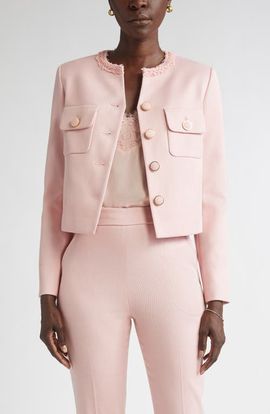 ST. JOHN ST. JOHN Braided Trim Stretch Twill Crop Jacket