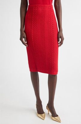 ST. JOHN ST. JOHN Cotton Blend Mixed Stitch Sweater Skirt