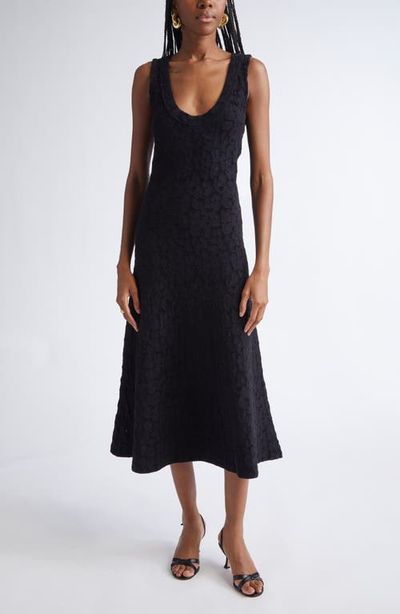 ST. JOHN ST. JOHN Cotton Blend Velveteen Leopard Jacquard Midi Dress