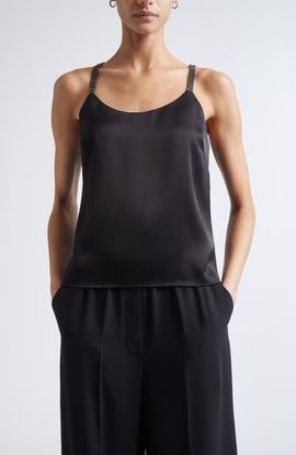 ST. JOHN ST. JOHN Crystal Beaded Strap Liquid Satin Camisole