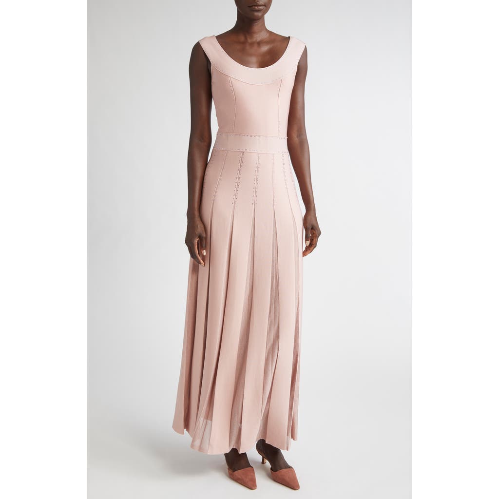 ST. JOHN ST. JOHN Crystal Embellished Pleated Piqué Gown