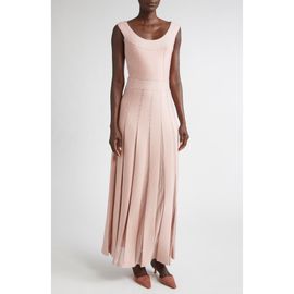 ST. JOHN ST. JOHN Crystal Embellished Pleated Piqué Gown