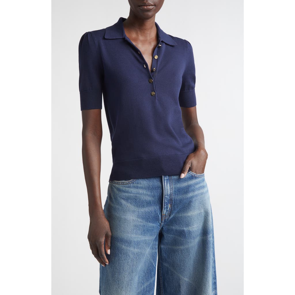 ST. JOHN ST. JOHN Fallon Silk & Cotton Blend Polo Sweater